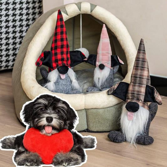 Dog Gnomes Plush, 3Pcs Plaid Plush Gnomes Doggie Scandinavian Figurine Nordic Tiered Tray Decor for Home Office Farmhouse