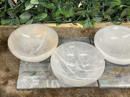 Large Selenite Bowl, 4" Hand Made Moroccan Selenite, Reiki Charged Moroccan Selenite XL 4-Inch Charging Station Extra Large Crystal Bowl