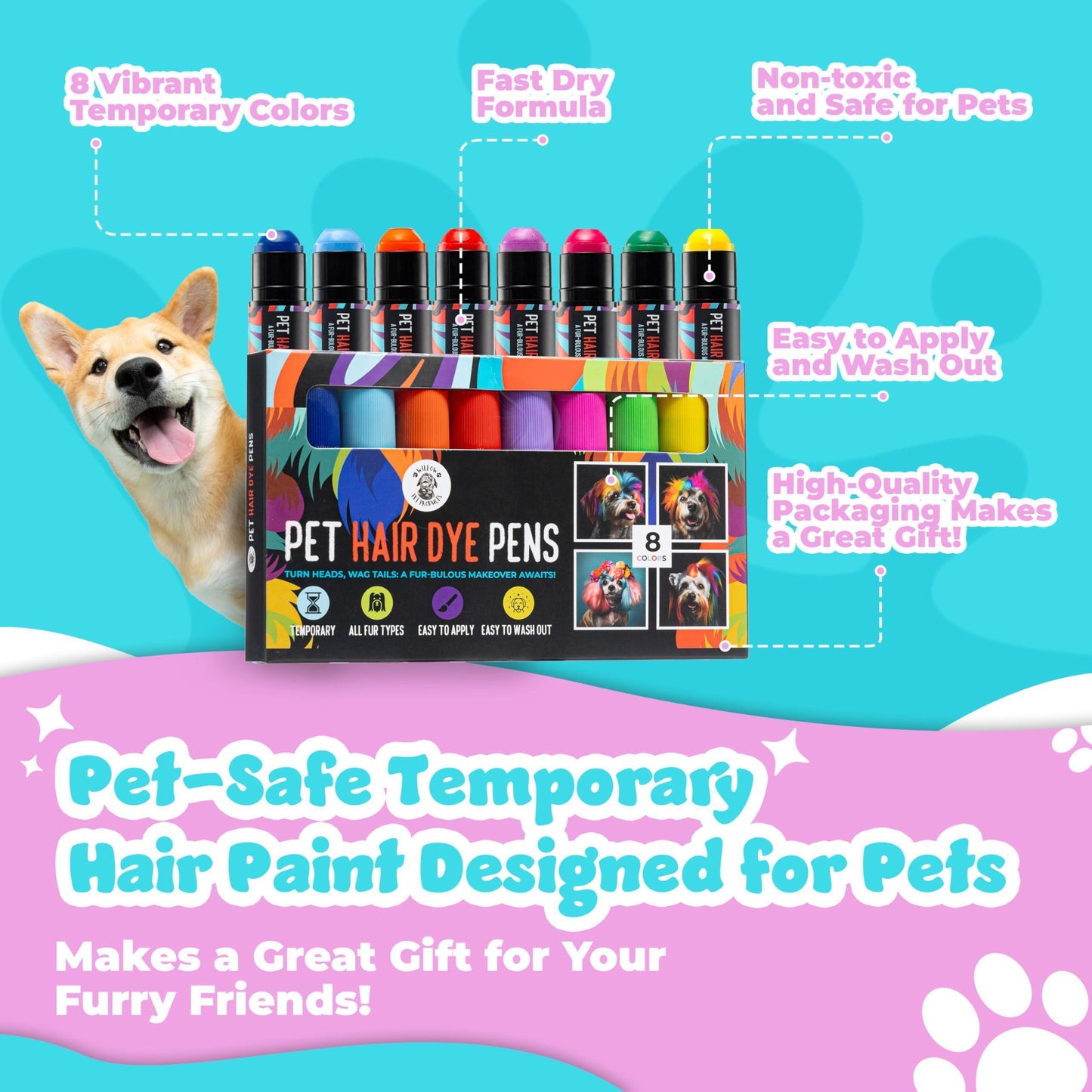 Dog Hair Dye  8 Color Dog Safe Hair Dye  Dog Dye Non Toxic & Temporary. Pet