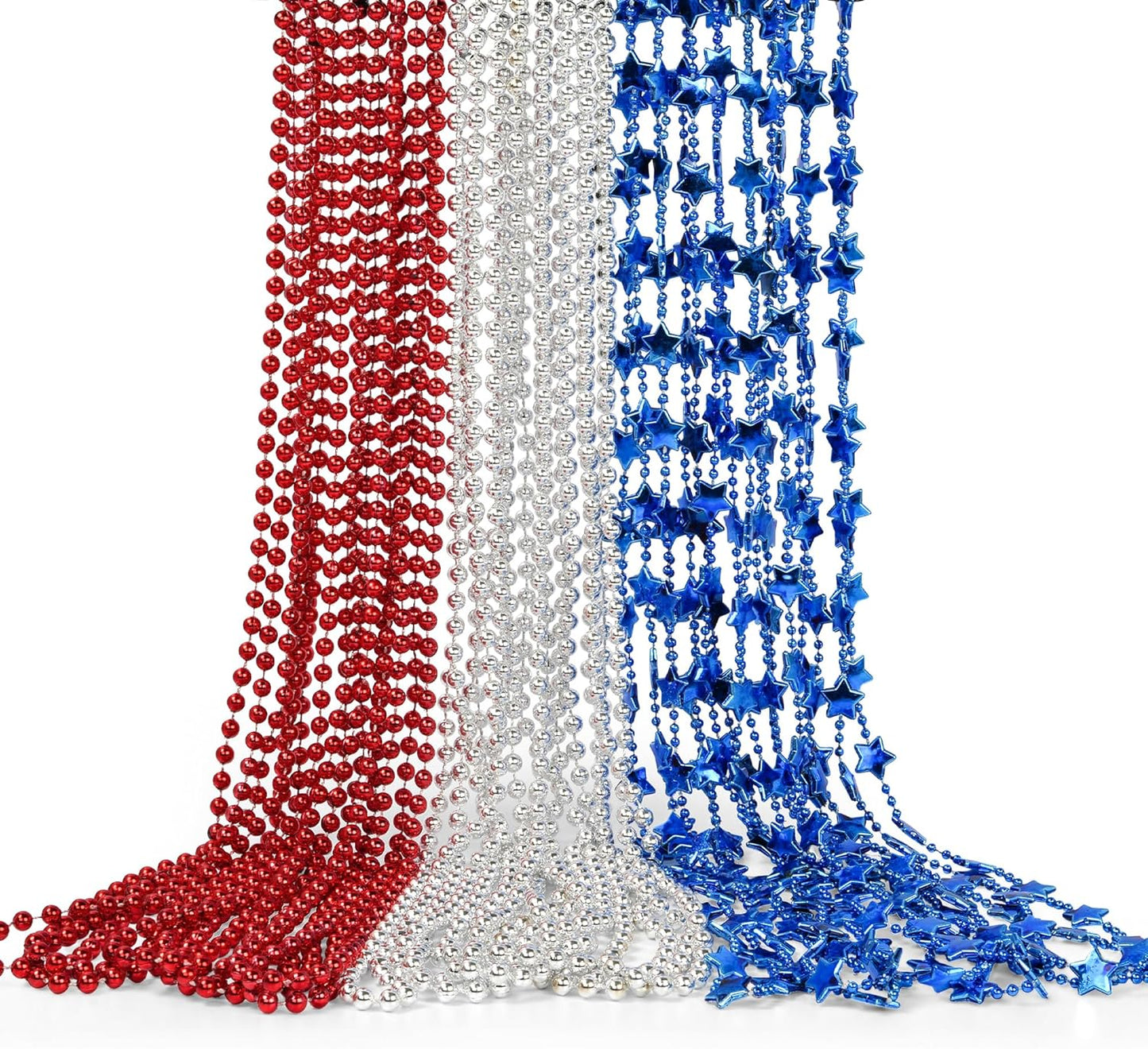 4Th of July Beaded Necklace, 24Pcs Patriotic Star Bead Necklaces Red Silver and Blue Accessories,Fourth of July Beads for Independence Day,Memorial Day Patriotic Parades,Party Decor Supplies