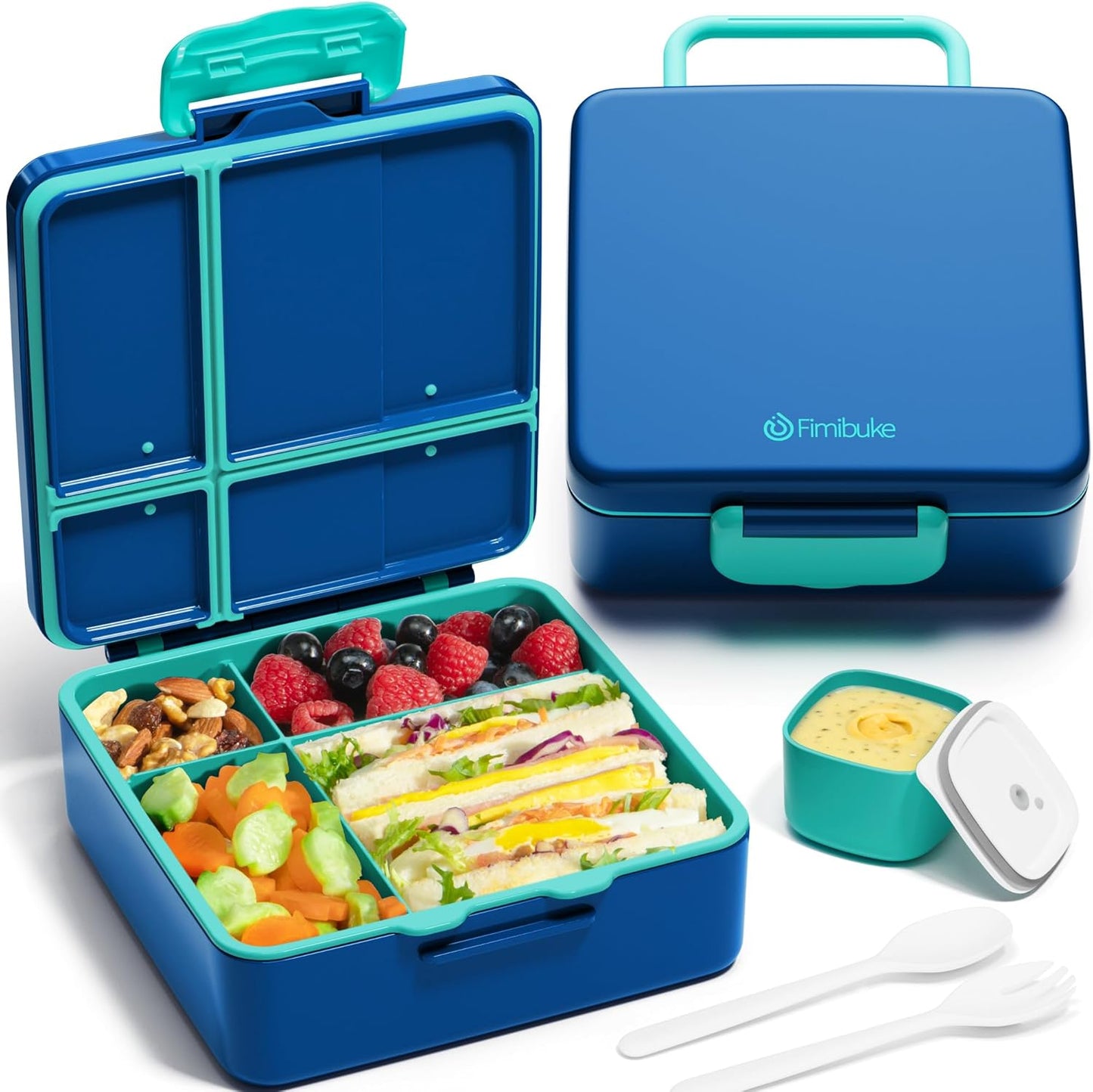 Bento Lunch Box for Kids - Leak Proof Toddler Bento Box with 4 Compartments BPA Free Dishwasher Safe Lunch Container with Utensils, Ideal Portion Sizes for Ages 3-12 Girls Boys for School