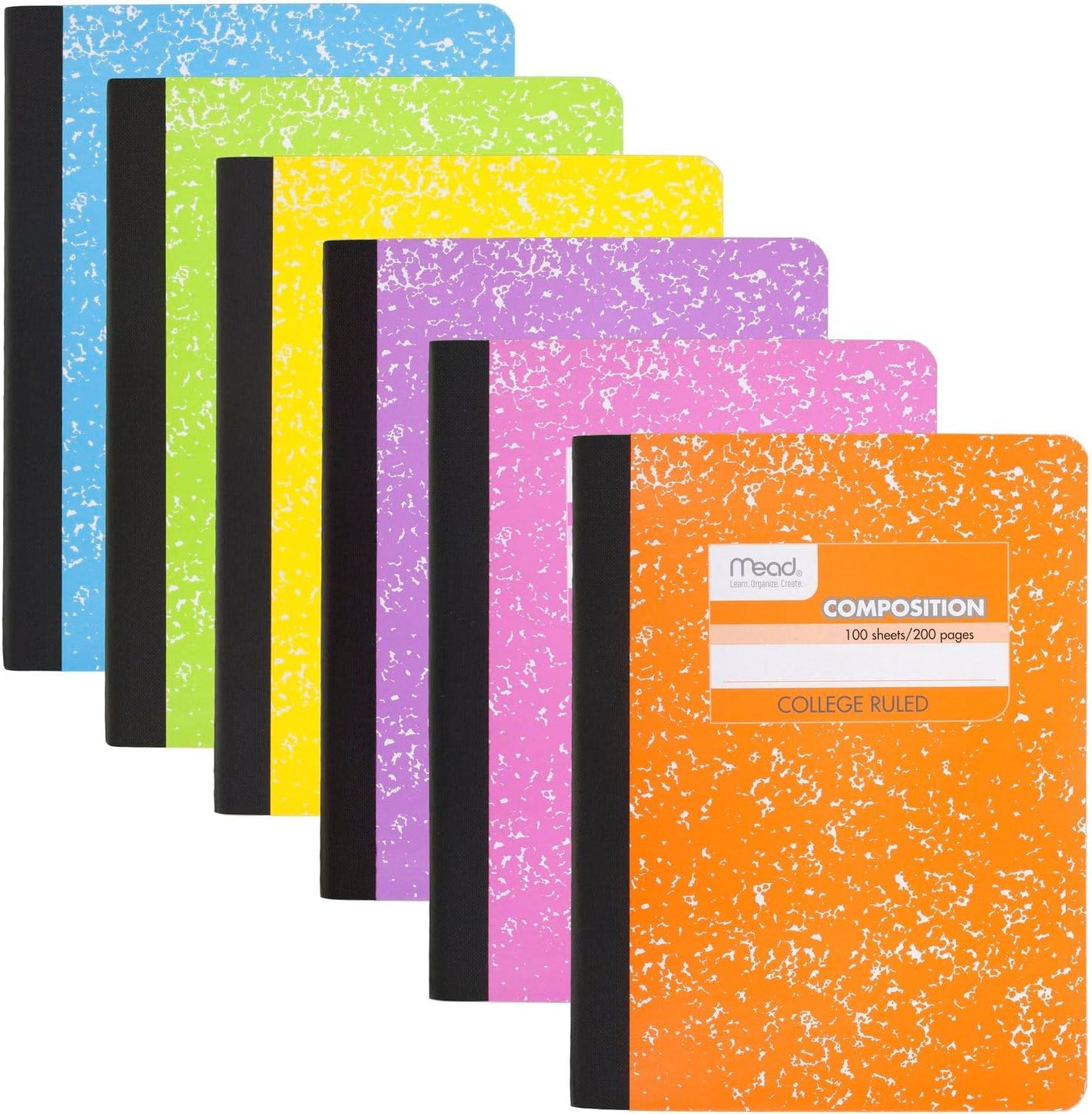 Composition Notebooks, 6 Pack, College Ruled Paper, 7-1/2" X 9-3/4", 100 Sheets, Assorted Bright Colors (850106-ECM)