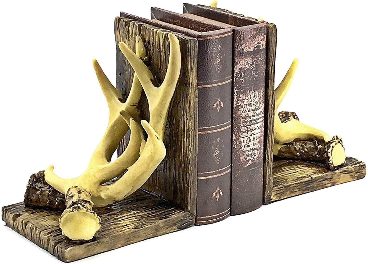 Decorative Bookends Deer Antler Unique Vintage Book Ends Shelves Stoppers Holder Heavy Duty Nonskid Rustic Mountain Cabin Lodge Farmhouse Home Office Decor 7 Inch