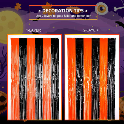 3 Pack Orange Black Photo Booth Props 3.3 X 6.6 Ft Halloween Foil Fringe Curtains Halloween Party Photo Backdrop Streamers Backdrop for Birthday Anniversary Party Halloween Party Decoration