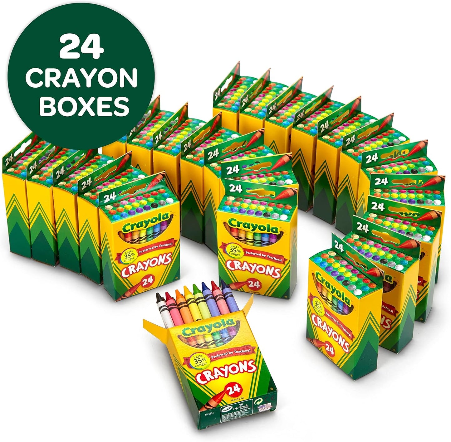 Crayons Bulk, 24 Crayon Packs with 24 Assorted Colors, School Supplies