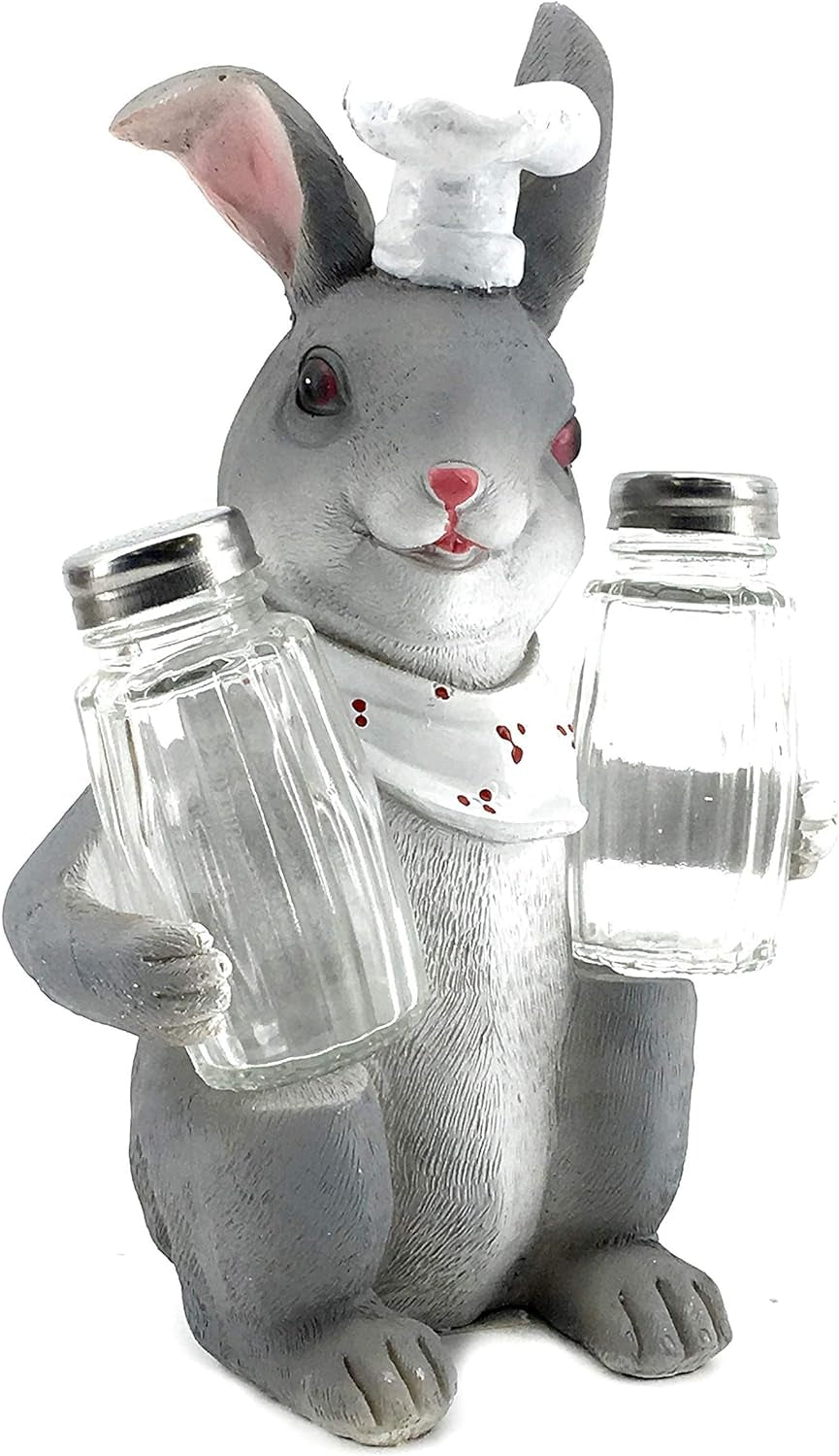 Bunny Rabbit Salt & Pepper Shaker Set Funny French Chef Kitchen Easter Home Decor Figurines Sculptures 9 Inch