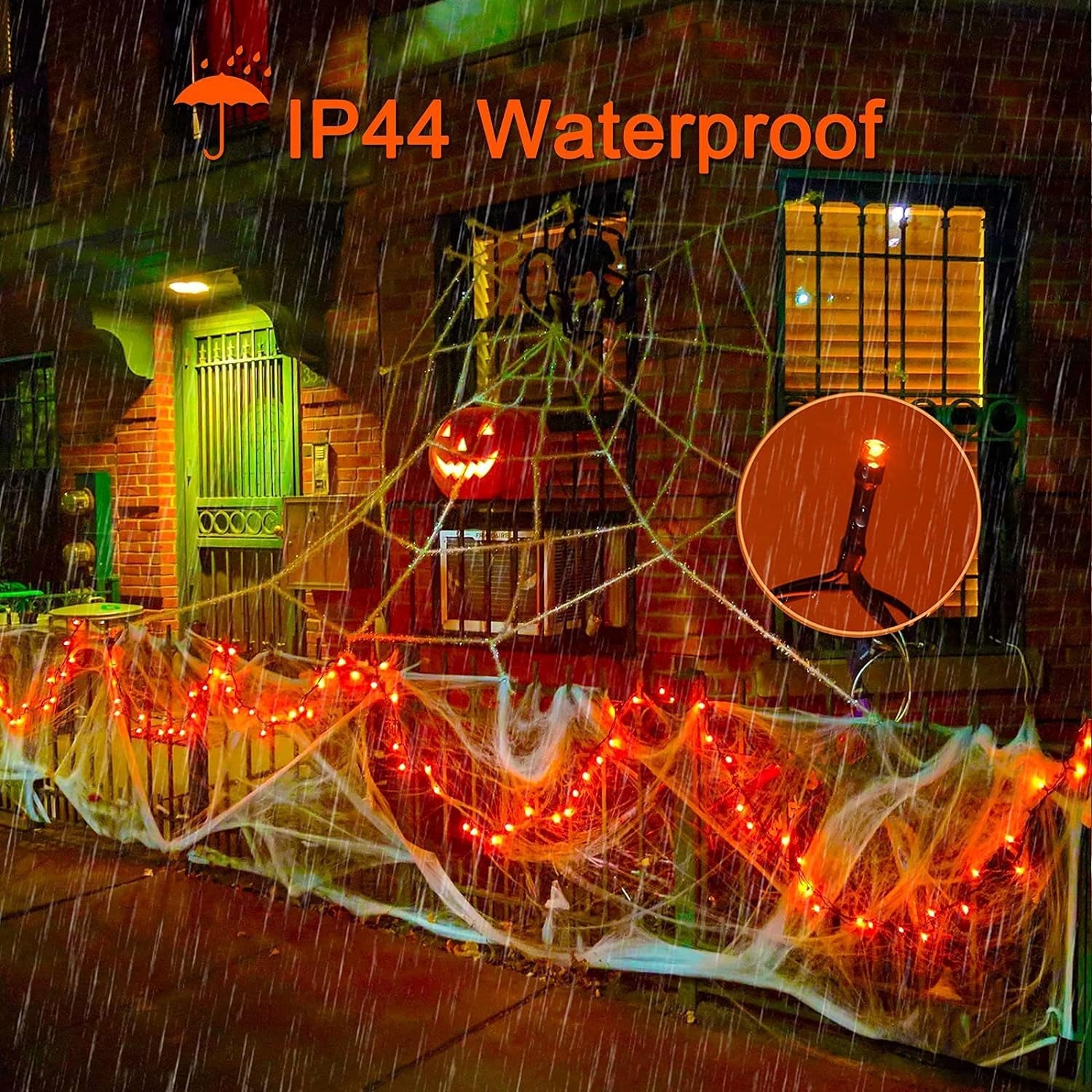 200 LED Orange Halloween Lights Outdoor, Expandable Halloween String Lights Plug In, 66Ft 8 Modes Waterproof Halloween Tree Lights Indoor, for Xmas Party Halloween Decorations