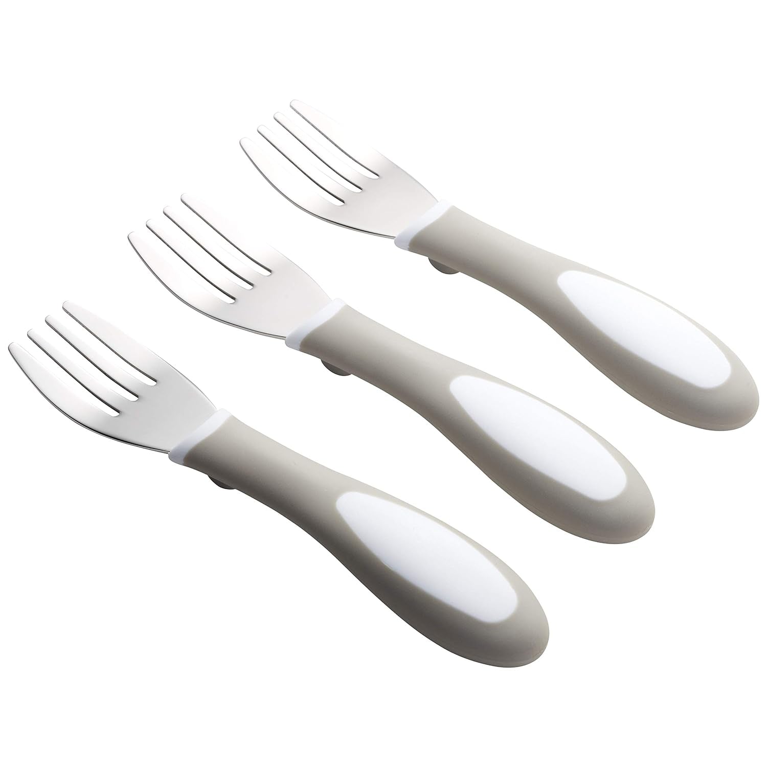 My First Meal Pal Stainless Steel Forks, Toddler Silverware, White, Light Grey, 3-Pack