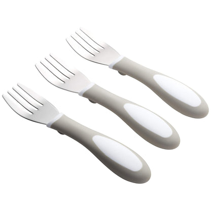 My First Meal Pal Stainless Steel Forks, Toddler Silverware, White, Light Grey, 3-Pack