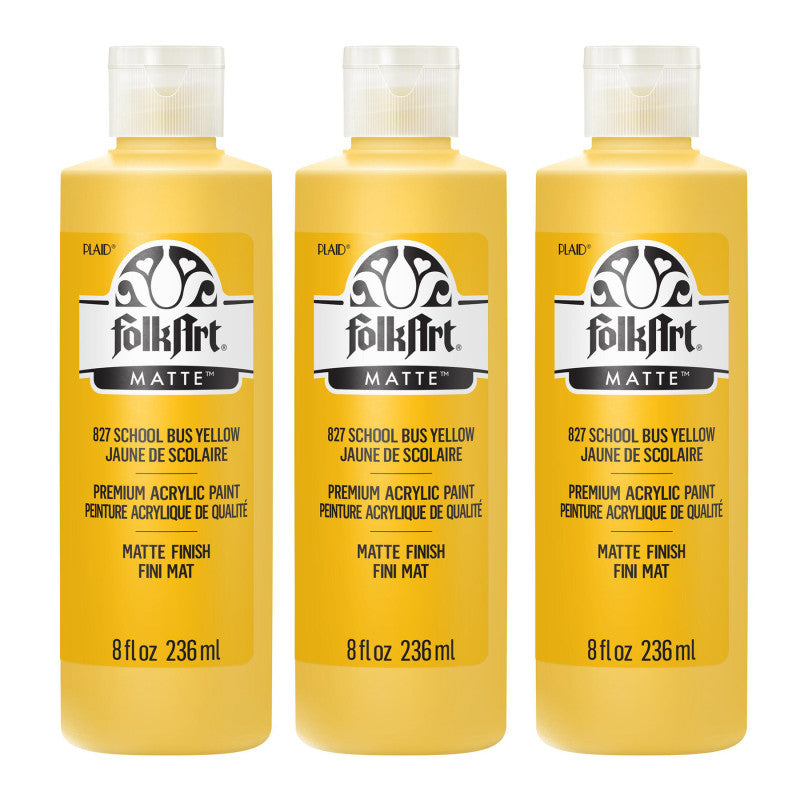 Acrylic Paint Matte, 8oz., School Bus Yellow, Pack of 3