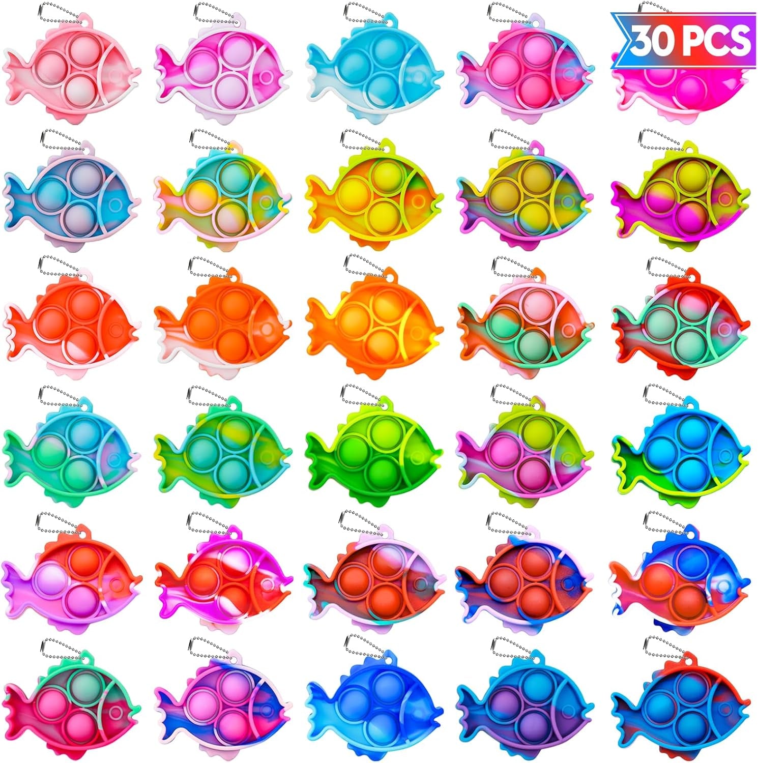 Pop Fidget Toys Bulk Its Party Favors for Kids 30 PCS Cute Fish Mini Pop Keychain It Sensory Fidget Toy Pack Fidgets for Classroom Prizes for Students Kids Carnival Prizes Birthday Goodie Bag Stuffers