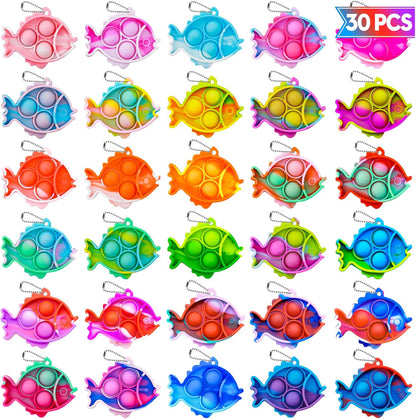 Pop Fidget Toys Bulk Its Party Favors for Kids 30 PCS Cute Fish Mini Pop Keychain It Sensory Fidget Toy Pack Fidgets for Classroom Prizes for Students Kids Carnival Prizes Birthday Goodie Bag Stuffers