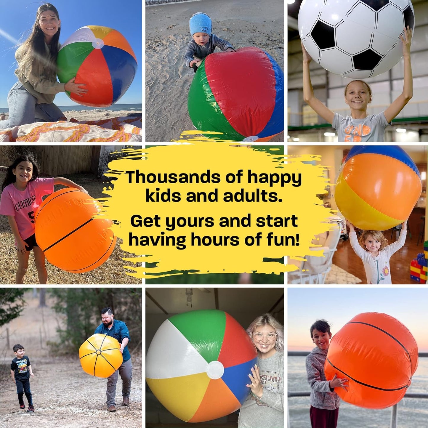 Large Beach Ball for Kids or Adults - Easy to Inflate and Durable Material to Last for Years of Fun - Comes in 3 Colors - Great Gift Idea for Boys & Girls All Ages - Also Best Pool Party Decoration Toy