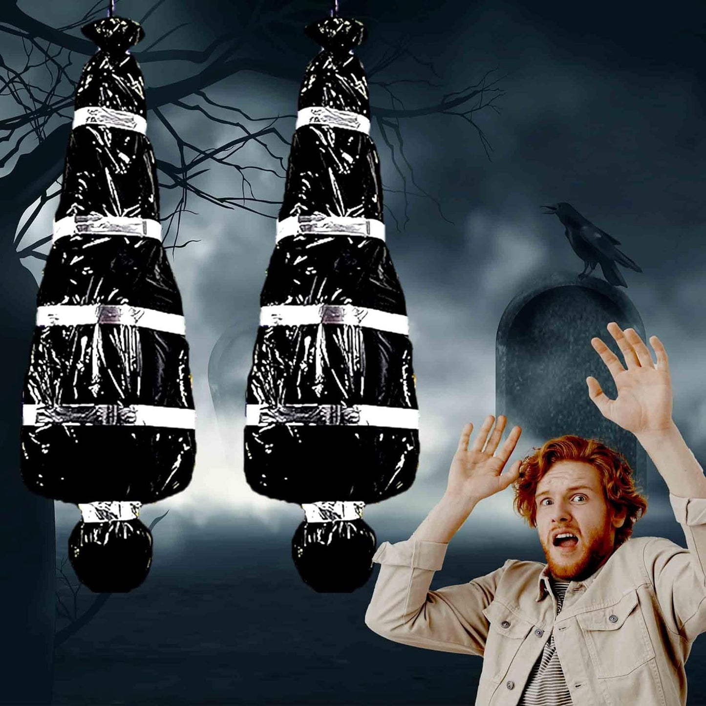 2Pack Halloween Body Bag Corpse Decorations Dead Corpse 60 Inch Outdoor Hanging Death Victim Props Decorations Scary Fake Body Bag Indoor Outdoor Coffin Props Creepy Decor Haunted House Decorations