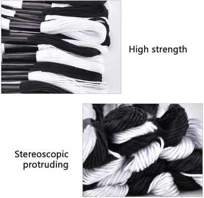 24 Skeins Cross Stitch Threads, Black and White Cotton Embroidery Floss Friendship Bracelets Floss with 12 Pieces Floss Bobbins for Knitting, Cross Stitch Project