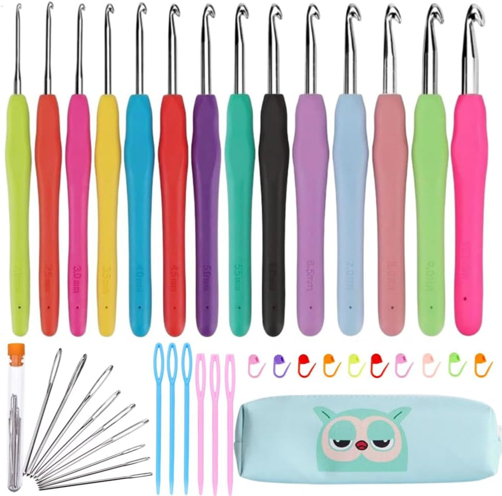 Crochet Hook Set,14 Sizes Crochet Hooks Ergonomic Soft Grip,Crochet Hooks for Arthritic Hands with Case,Crochet Needles(Size B-Size N)