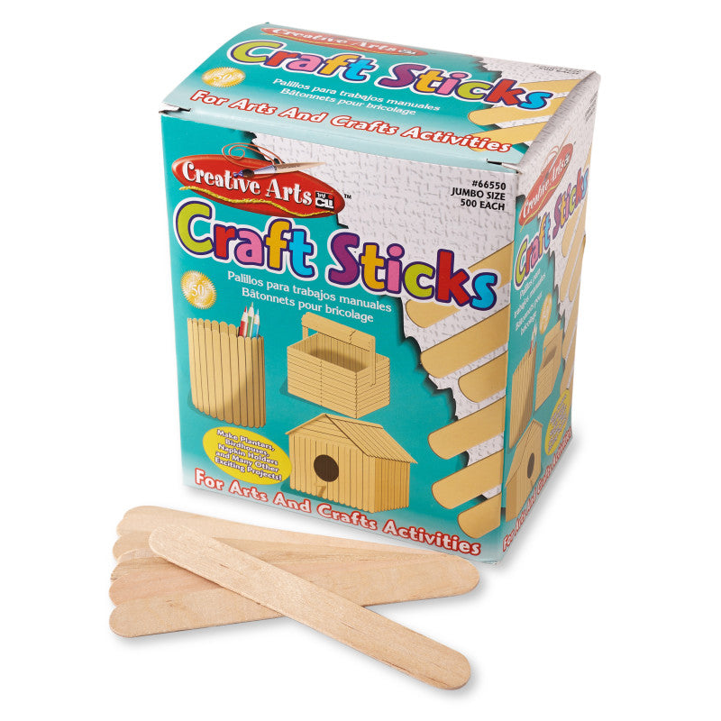 Creative Arts Jumbo Craft Sticks, 6" x 0.75", Natural, Box of 500