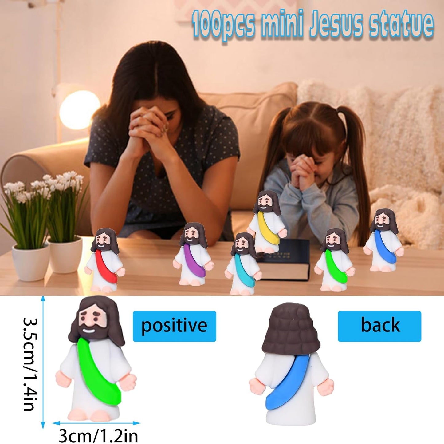 100 Pack Mini Jesus Figurines, Small Little Jesus Toys, Tiny Jesus Figures, Original Design Miniature Jesus for Hide Christmas Thanksgiving Day Sunday School Baptism Gift.(Multicolor)