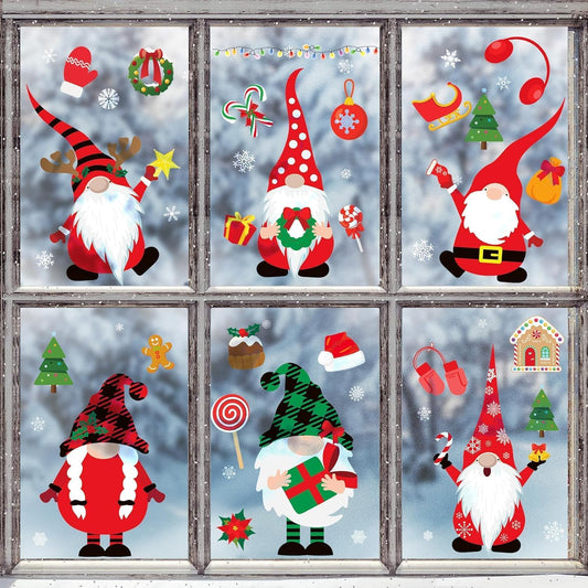 320 PCS Christmas Window Clings, Christmas Decorations Indoor for Party, Gnome Window Decorations Christmas Window Stickers, Xmas Window Decals for Glass Windows, Christmas Decorations