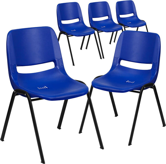 5 Pack HERCULES Series 440 Lb. Capacity Kid'S Navy Ergonomic Shell Stack Chair with Black Frame and 12" Seat Height