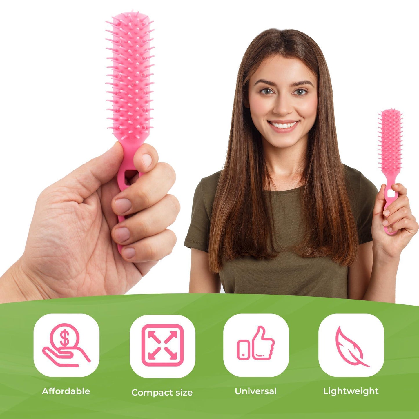 Pink Hair Brush for Men 8” Lightweight Hair Brushes for Women 12 Pack Plastic