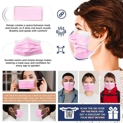 Disposable Face Masks with Nose Wire Elastic Ear Loops Breathable Masks for