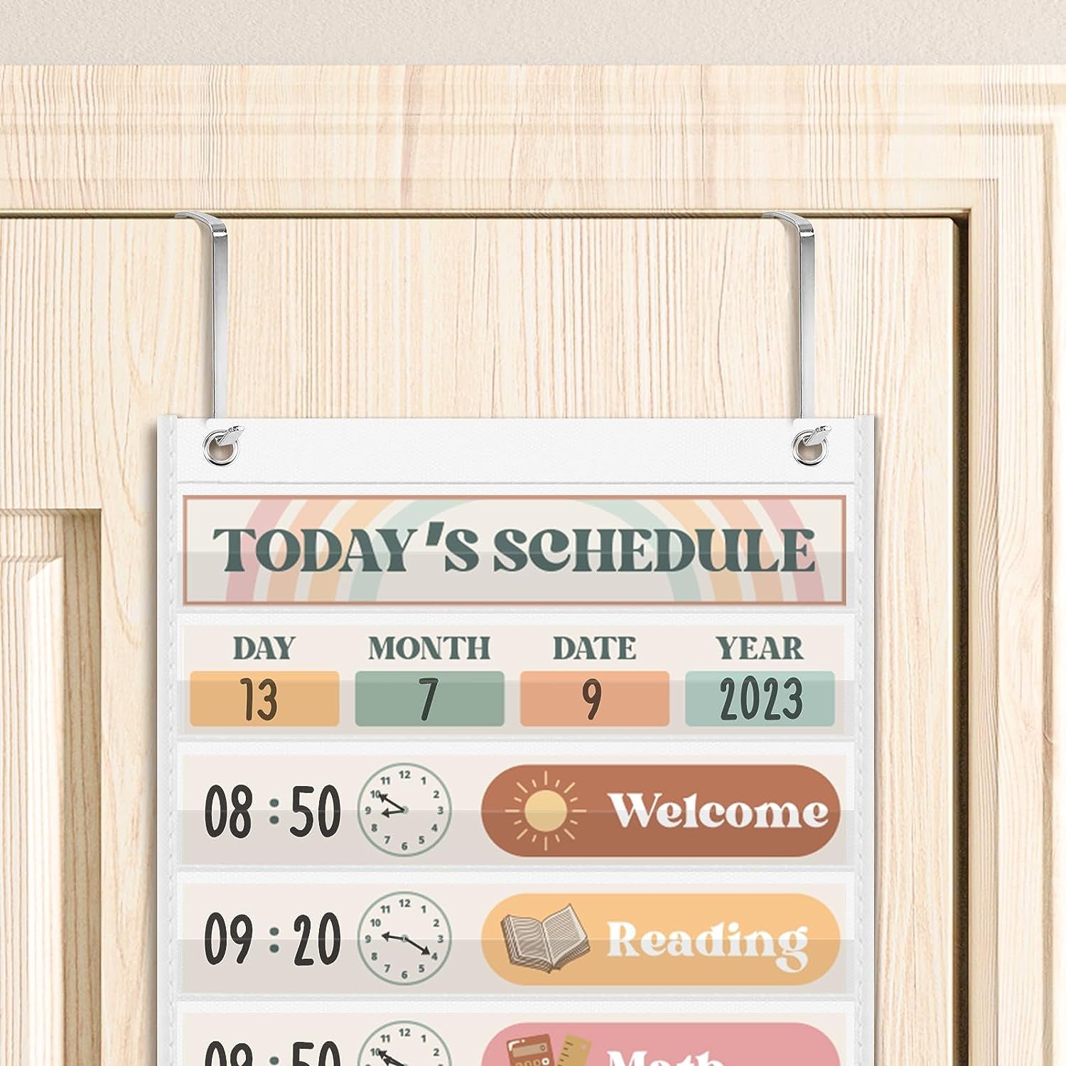 BOHO Theme Daily Schedule Pocket Chart Set Decorate Your Classroom or Home for Pre-Kindergarten to Grade 6, Black