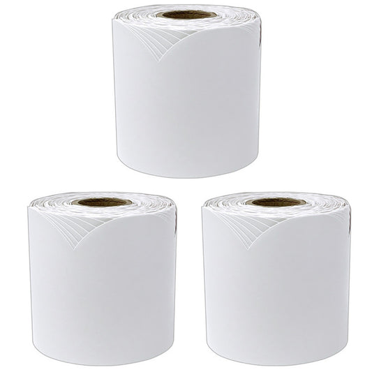 White Rolled Scalloped Bulletin Board Borders, 3 Inch x 65 Feet Per Roll, Pack of 3