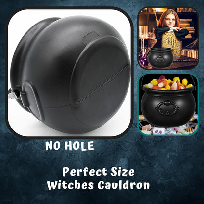 7.5" Halloween Plastic Cauldron, Black Candy Bowl, Large Witch Cauldron Pot Bucket for Halloween Decorations Trick or Treat Holder, Party Supplies Centerpiece