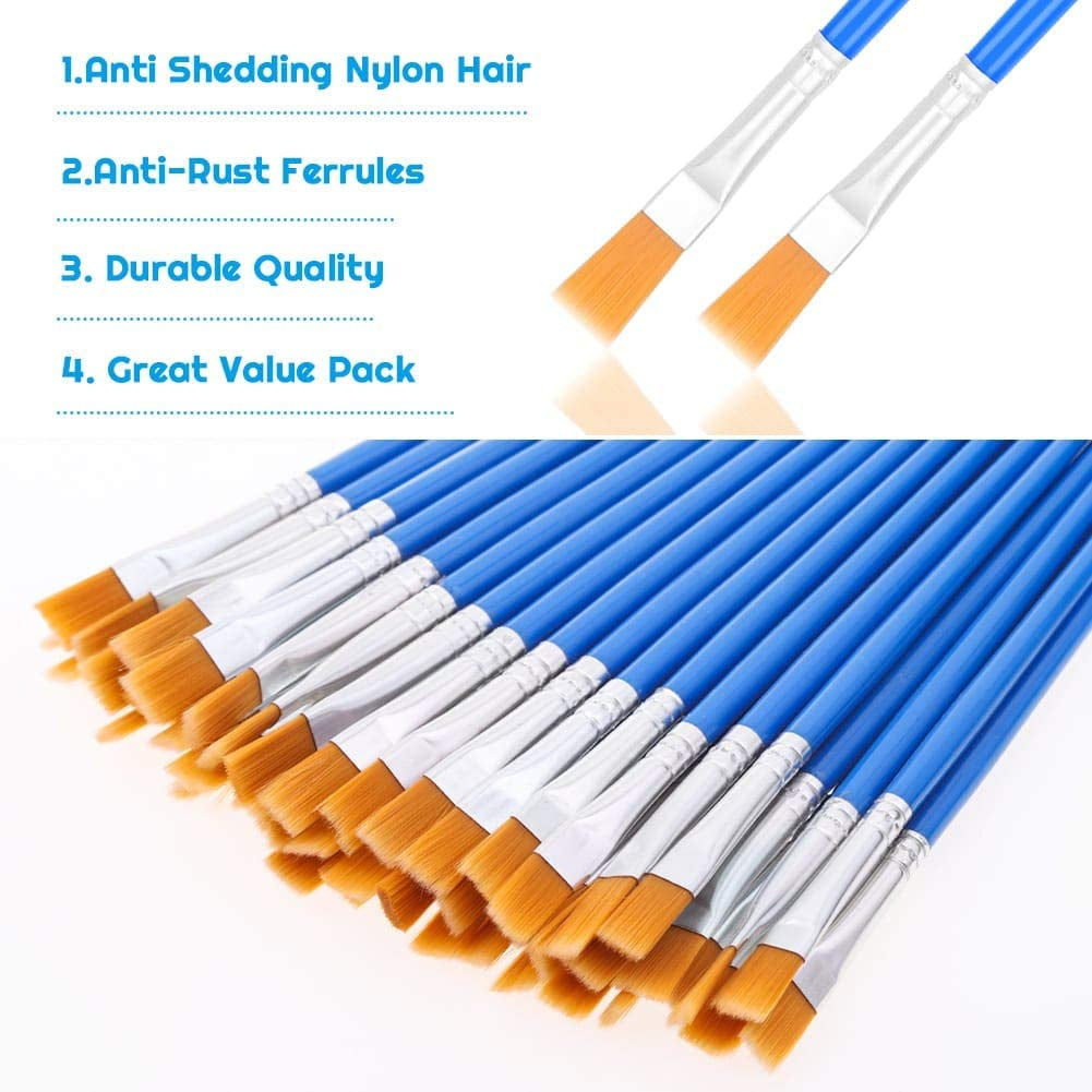 50 Pcs Flat Paint Brushes for Touch Up,  Small Paint Brushes for Classroom Crafts Paint Brushes for Acrylic Painting Watercolor Canvas Face Painting