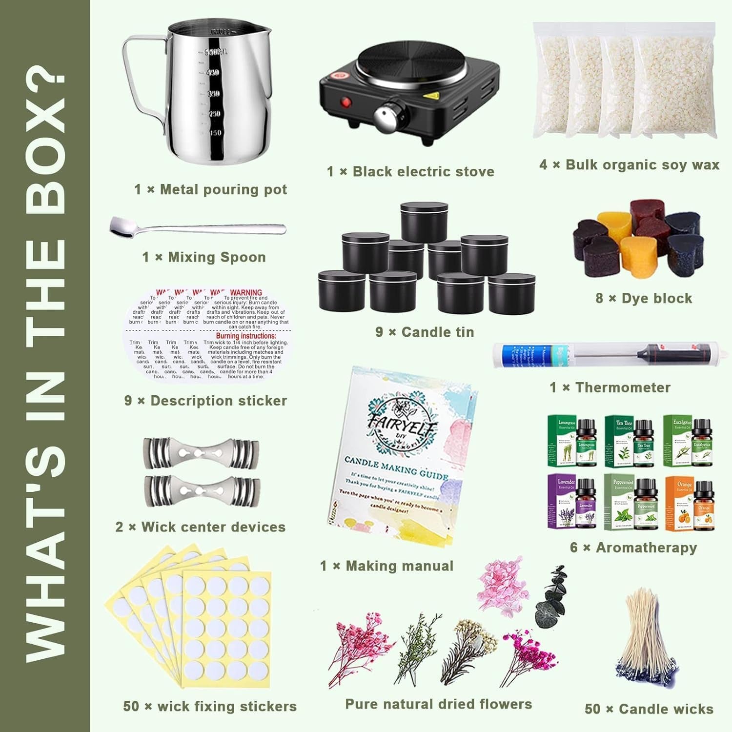 Candle Making Kit with Wax Melter, Complete Candle Making Supplies, Soy Candle Wax Kit for Kids, Beginners, Adults, Including Electronic Stove, Soy Wax, Melting Pot, Rich Scents and Dyes