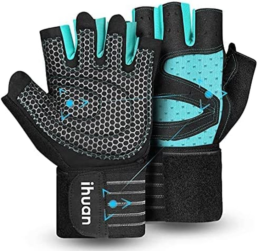 Ventilated Weight Lifting Gym Workout Gloves with Wrist Wrap Support for Men & Women, Full Palm Protection, for Weightlifting, Training, Fitness, Hanging, Pull Ups