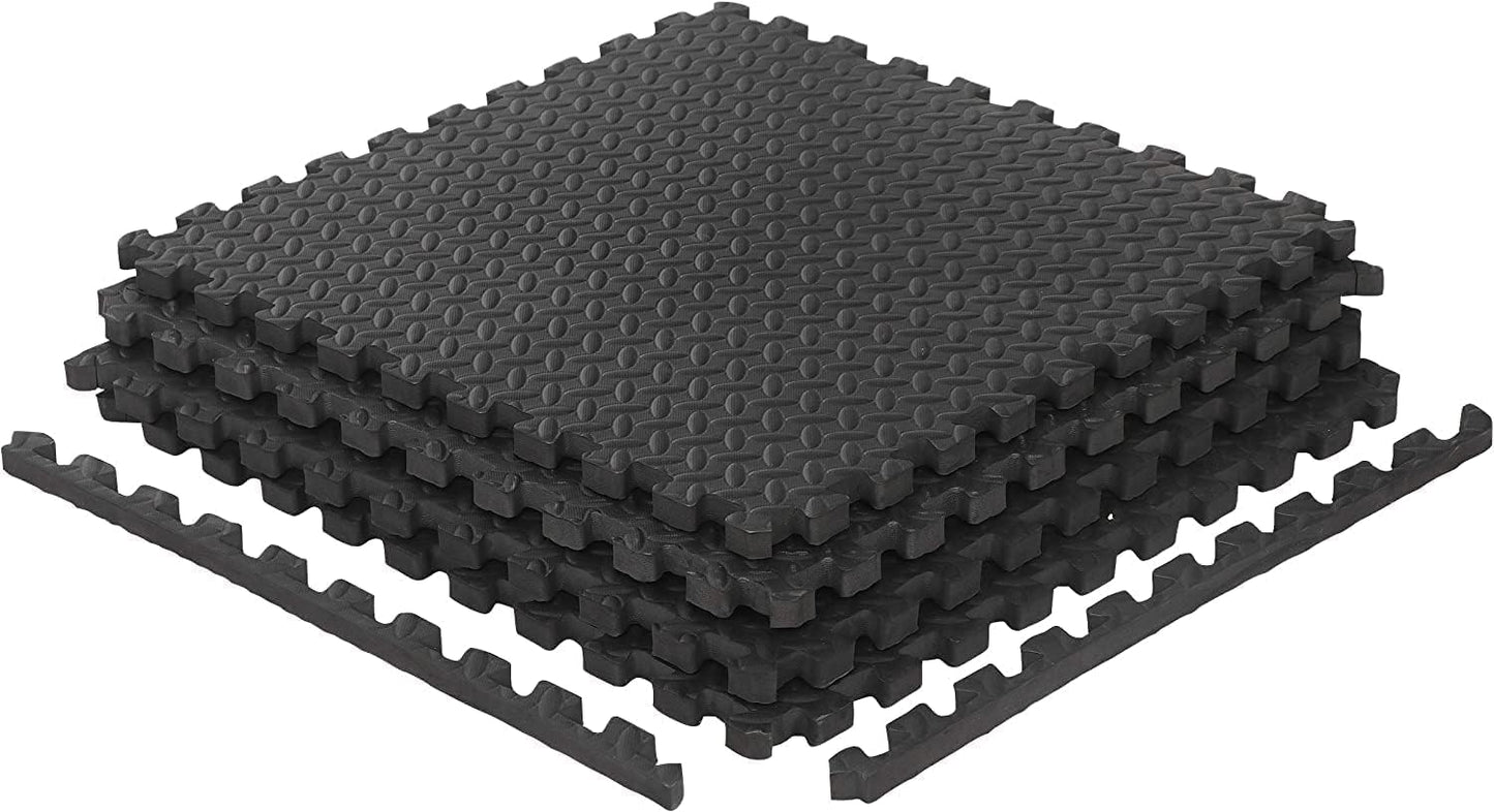 Puzzle Exercise Mat Gym Flooring Mat Interlocking Foam Mat 24 Tiles 3/4'' Extra Thick Floor Mats Exercise Equipment Mat Baby Play Mat 96 SQ. FT, Black