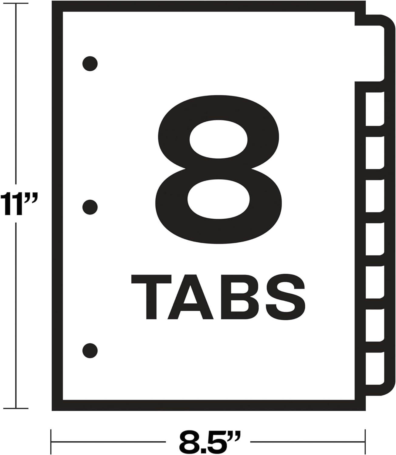 Binder Tabs - 3 Ring Binder Dividers with Tabs - Write & Erase Durable - Plastic Dividers - 8-Tab Set - 8 Assorted Colors - Big Tab Dividers for 3 Ring Binder
