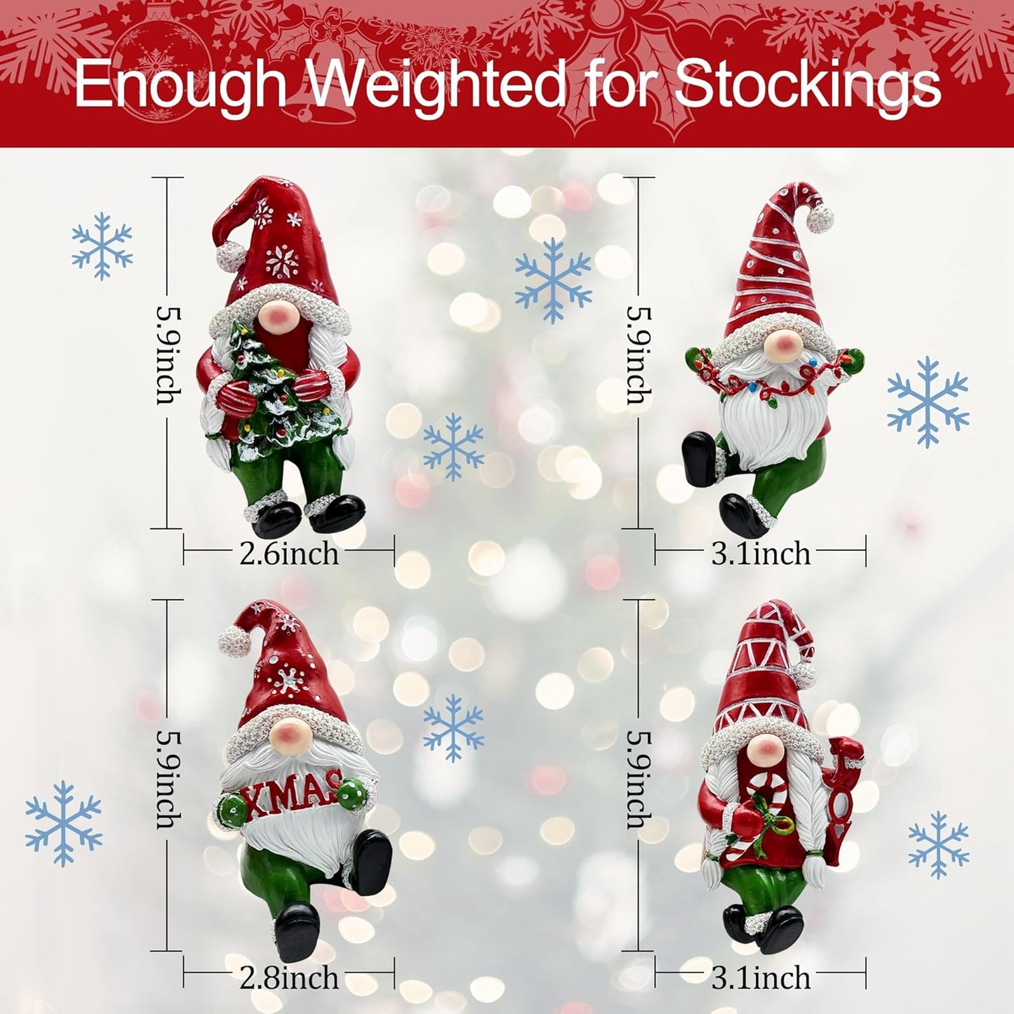 Stocking Holders for Mantle Set 4, Christmas Stocking Holder Stand, Gnome Christmas Decorations Stocking Holder, Weighted Non-Slip Stocking Hangers for Mantel