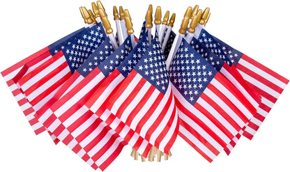 12 Pcs Small American Flags on Stick,4Th of July Outdoor Decor Small US Flags Mini American 4''X6'' Flag, Fourth of July American Flags for Outside,Mini Flags for outside Patriotic Holiday Yard Patio