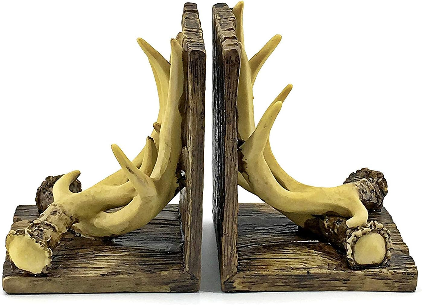 Decorative Bookends Deer Antler Unique Vintage Book Ends Shelves Stoppers Holder Heavy Duty Nonskid Rustic Mountain Cabin Lodge Farmhouse Home Office Decor 7 Inch