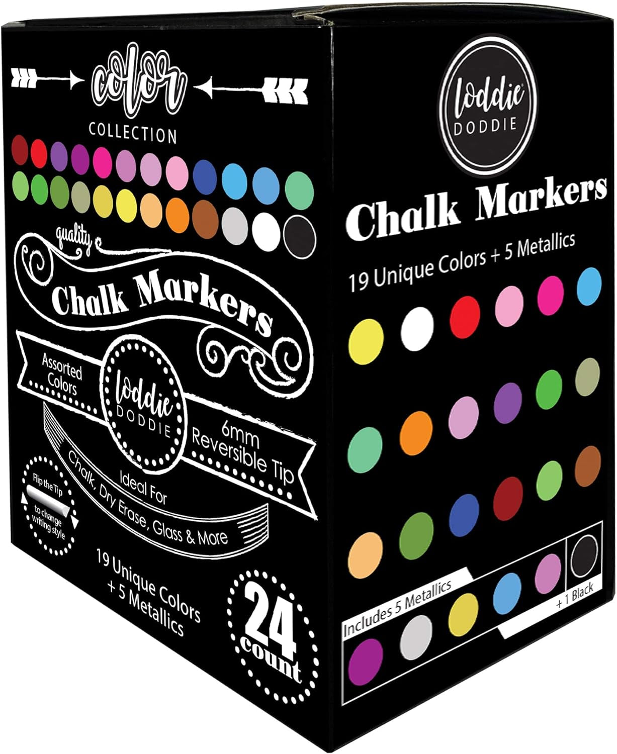 Liquid Chalk Markers | Dust Free Chalk Pens - Perfect for Chalkboards, Blackboards, Windows and Glass | 6Mm Reversible Bullet & Chisel Tip Erasable Ink (Pack of 24)