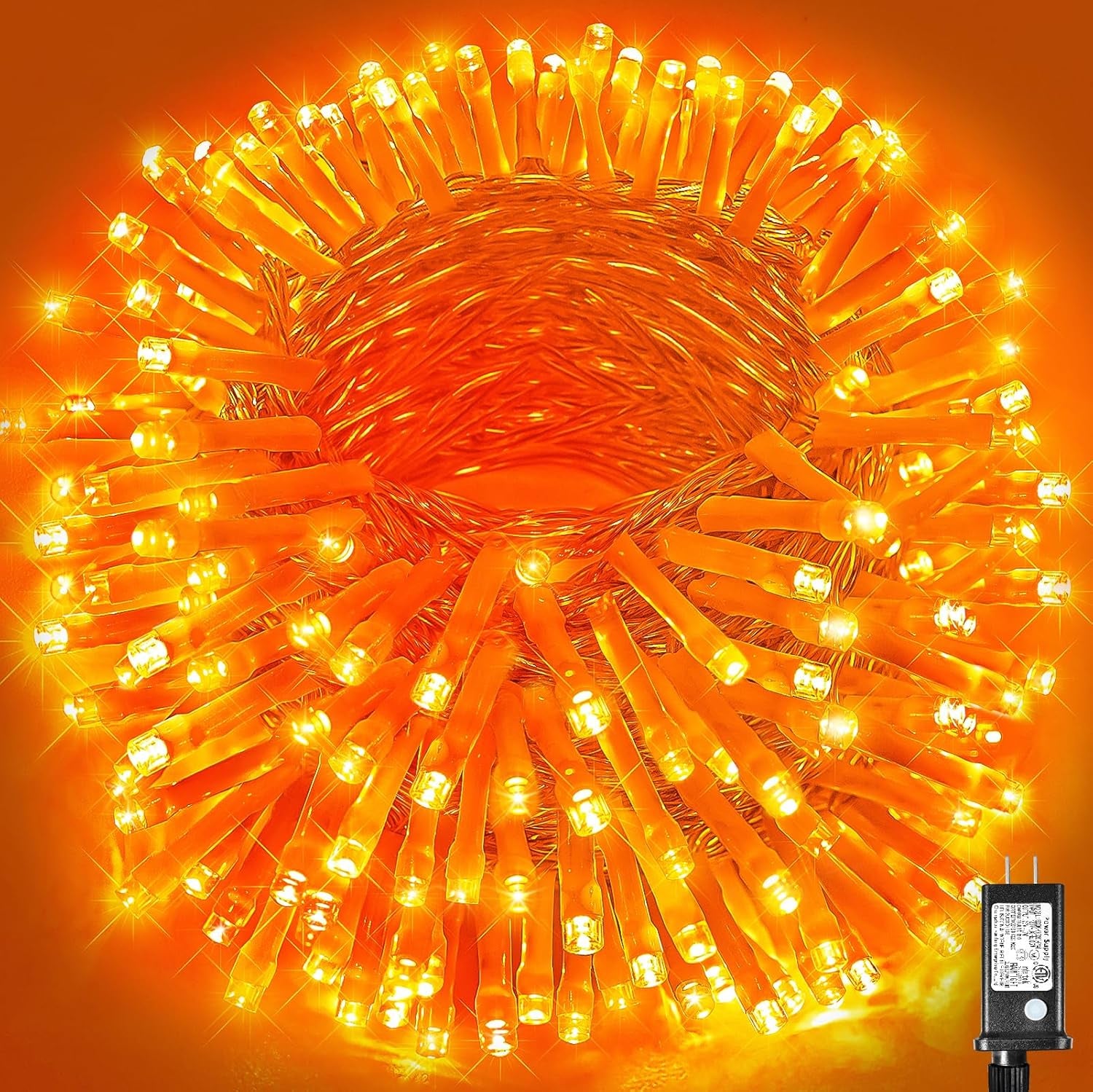 300 LED Halloween Lights Outdoor, 99Ft Orange String Lights Indoor 8 Modes Clear Wire, Plug in Waterproof Orange Christmas Lights for Christmas Halloween Tree Thanksgiving Decorations