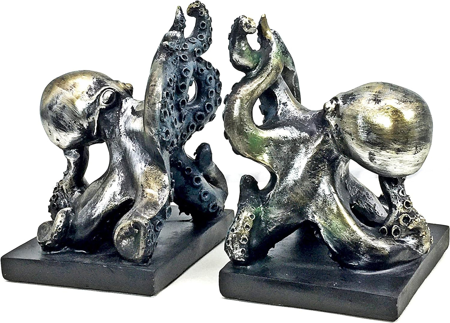 Decorative Bookends Octopus Pirate Sailors Nautical Home Decor Vintage Antique Cute Cool Book Ends Unique Accents Silver 6 Inch