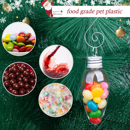 24 PCS Christmas Booze Balls-Fillable Booze Tree Ornaments with S Hook-Light Bulb Ornaments for Crafts-Clear Plastic Xmas Ornaments Booze Ball for Xmas Home Party Decor