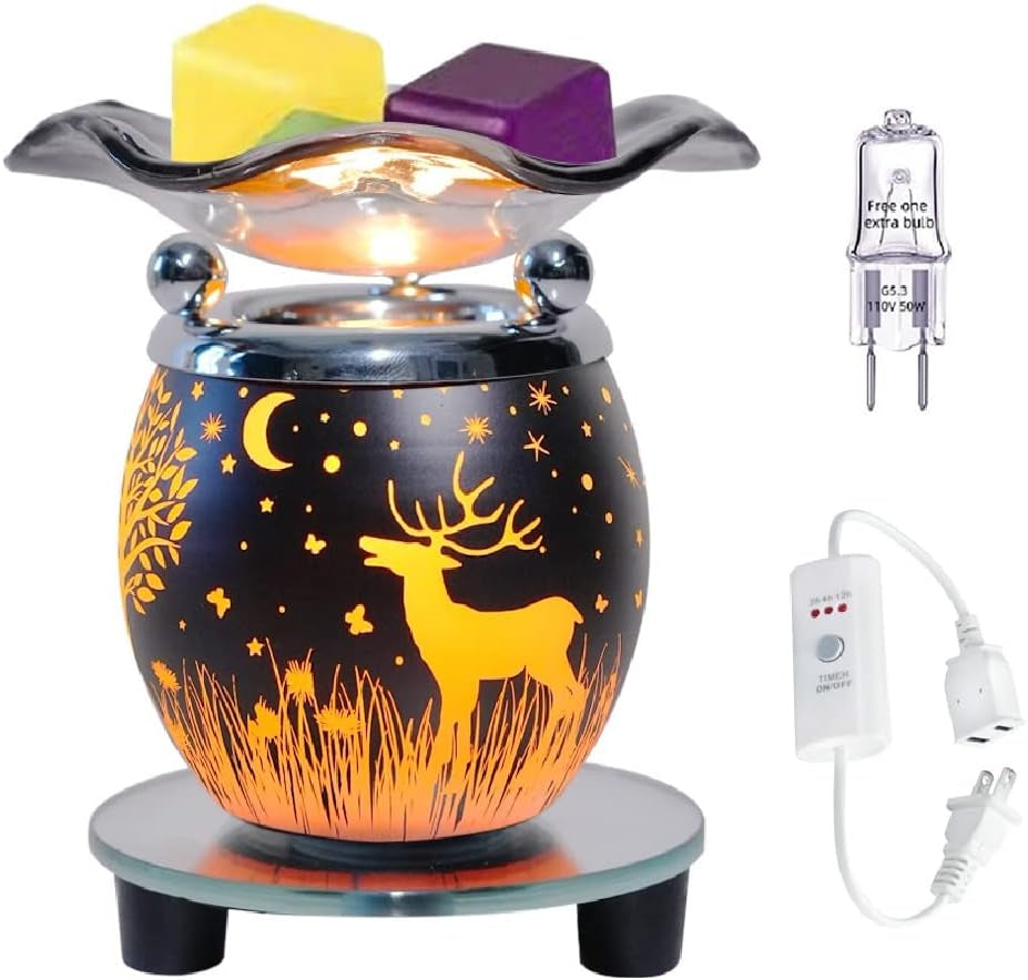 HNB Electric Oil Melt Warmer Wax Warmer Wax Melter Fragrance Lamp Candle Warmer Burner with Auto off Timer(Elk & Butterfly)