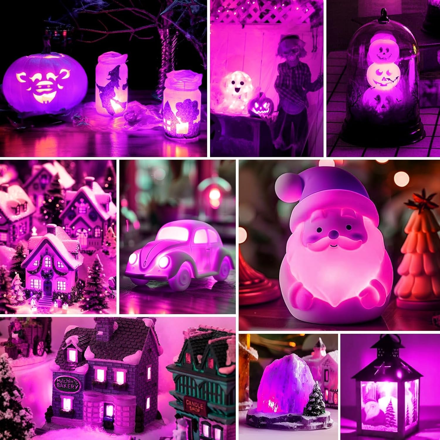 Accessory Cord with One LED Light Bulb - 6Ft Cord with On/Off Switch for Halloween Pumpkin, DIY Craft Projects, Paper Lantern Halloween Decoration, Village House, Holiday Ceramic Trees, 2 Pack, Purple