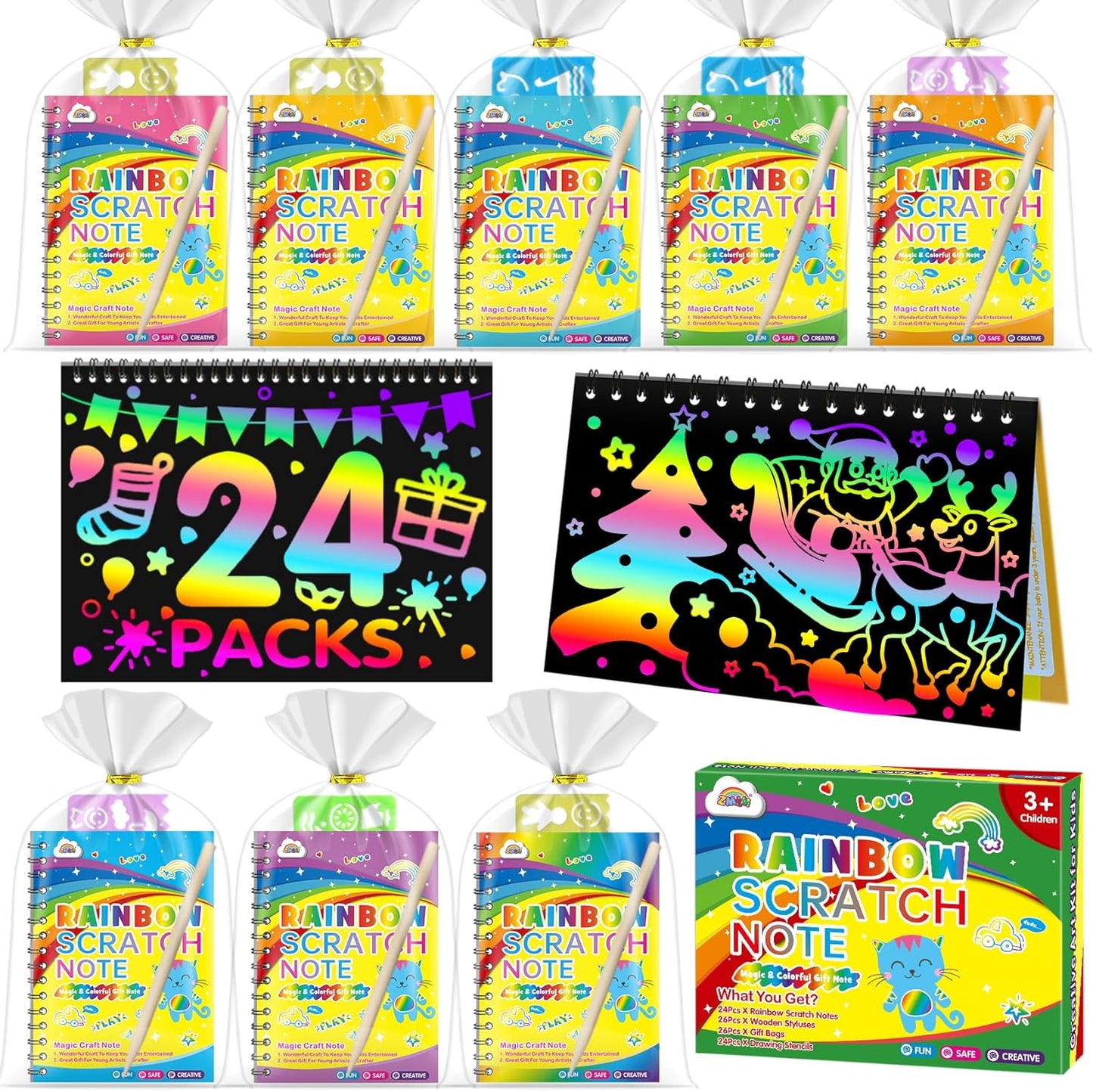 Rainbow Scratch Party Favors Kids: Birthday Gifts Toy Bulk Scratch Art Notebook 24 Pack Scratch Paper Birthday Party Favor Girls Boys Art Craft Kit Scratch Pads Classroom Prizes