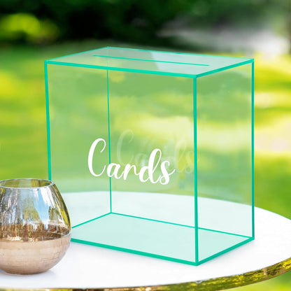 Cyan Acrylic Wedding Card Box, Large DIY Card Box Blank No Print for Wedding Reception, Graduation Party, Bridal Shower, Keepsake Party Favor, Cosmetic Home Decor (10 X10 X 5.5 Inch)