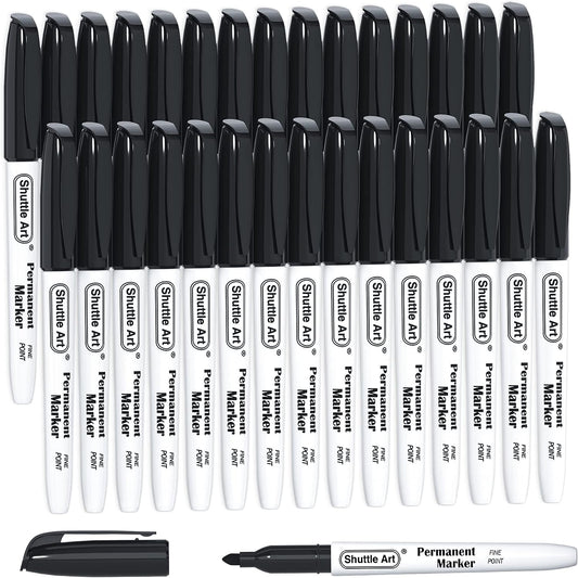 Permanent Markers, 30 Pack Black Permanent Marker Set,Fine Point, Works on Plastic,Wood,Stone,Metal and Glass for Doodling, Marking