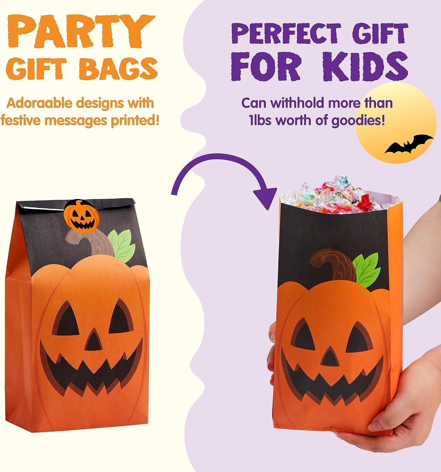 72PCS Halloween Treat Bags, 6 Styles Trick or Treat Paper Bags with Stickers, Halloween Goodie Bags for Kids, Halloween Candy Bags, Halloween Party Favors Decorations