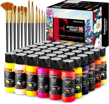 Acrylic Paint Set, 24 Classic Colors(2Oz), Professional Craft Paint Kit,Canvas/Rock/Stone/Ceramic/Model/Wood Painting with 12 Brushes