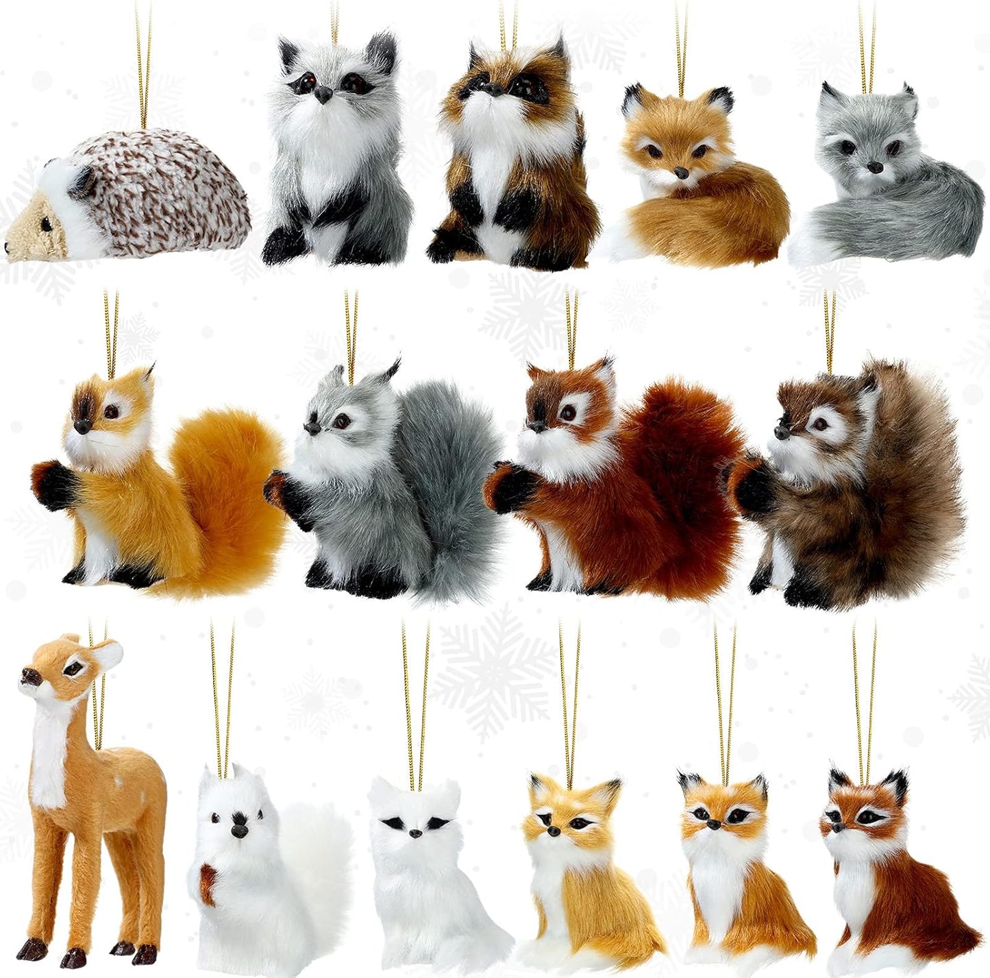 15 Pieces Animal Ornaments, Woodland Faux Fur Animal Hanging Ornament Bulk Plush Simulation Animal Fall Christmas Tree Ornaments for Home Backpack Party Holiday Decoration(Various Animals)