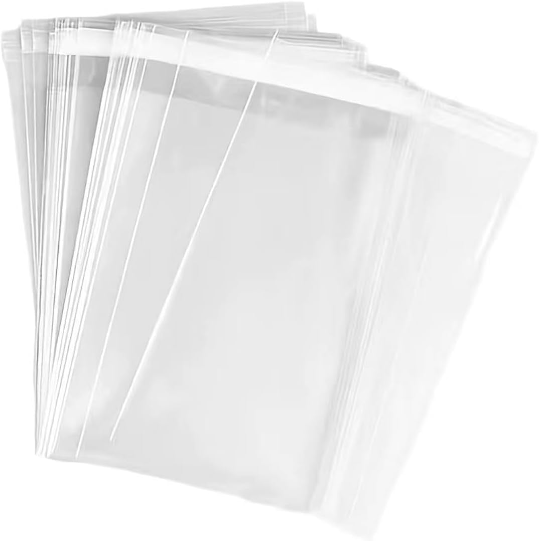 100 Pieces (9X12 Inch) Clear Plastic Bags for Packaging, Clothing & T-Shirts Strong Packing Self Adhesive Cellophane Bag